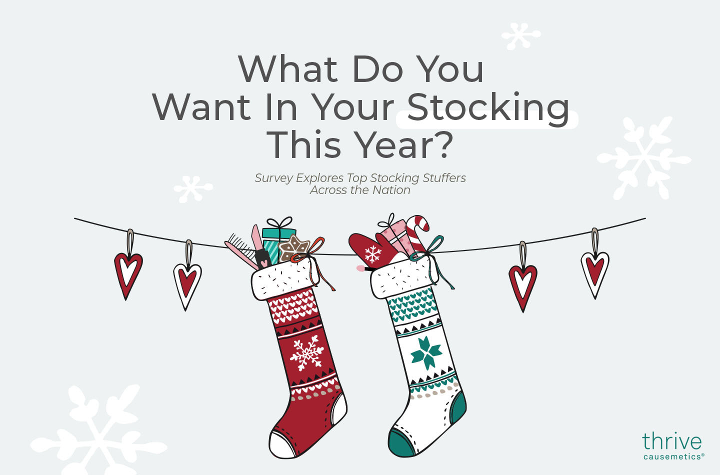 Festive Christmas stockings on a string with the text "What Do You Want in Your Stocking This Year? Survey Explores Top Stocking Stuffers Across the Nation"